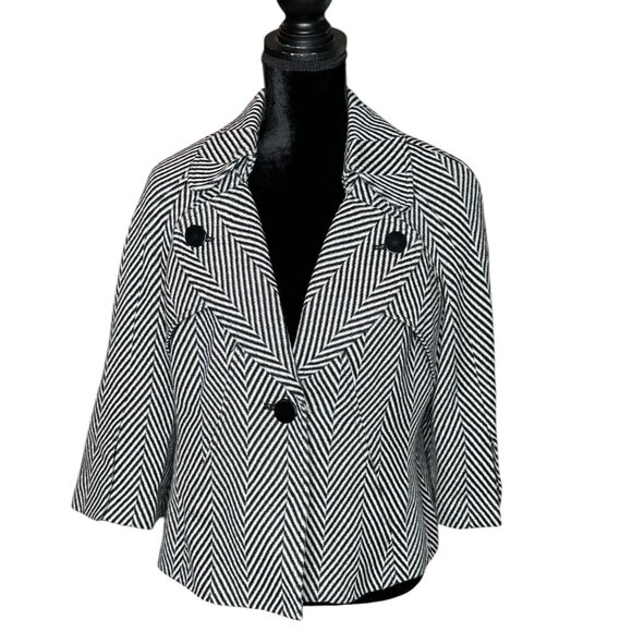 Nine West Suit Black White Herringbone Jacket Blazer Long Sleeves Notch Collar - Picture 1 of 14